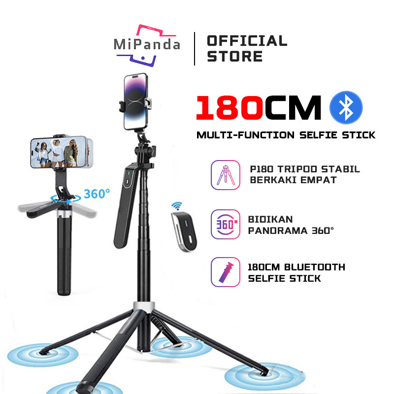Mipanda P180 Tongsis Tripod 180cm Bluetooth Selfie Stick Remote Tripod HP  Baut 1/4 Tongsis untuk Gopro Kamera Lampu Ring Light konten kreator mini