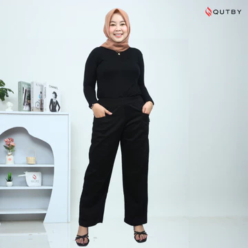 QUTBY Celana Kulot Wanita Korean Long Pants Bahan Tebal Dan Halus