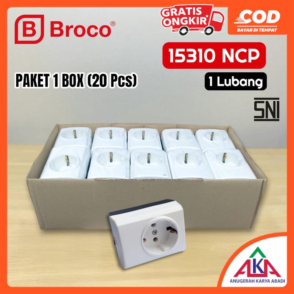 Jual Paket Pack 20Pcs BROCO 15310 NCP Stop Kontak Arde 16A 1 Lubang ...