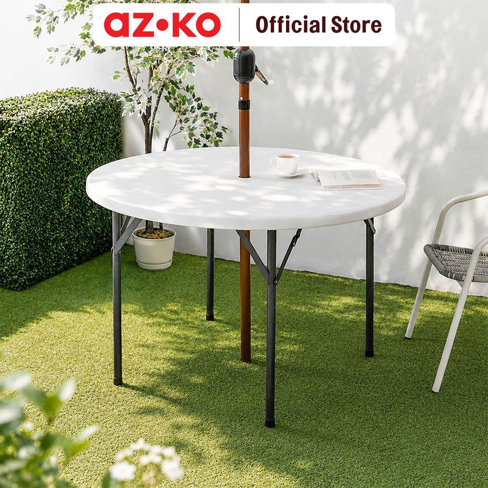 Jual AZKO Krisbow 115 cm Meja Teras Lipat Round - Putih/Abu-Abu Meja ...