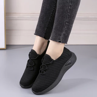 Sunly Sepatu Sneakers Wanita Hitam Rajut Ringan