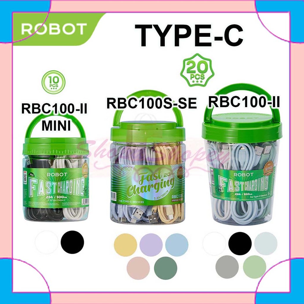 Kabel Data Type C ROBOT RBC100-II NEW  / RBC MINI / RBC SE 1M Data Cable 2,4A Original (TOPLES Isi 10 /  20Pcs)
