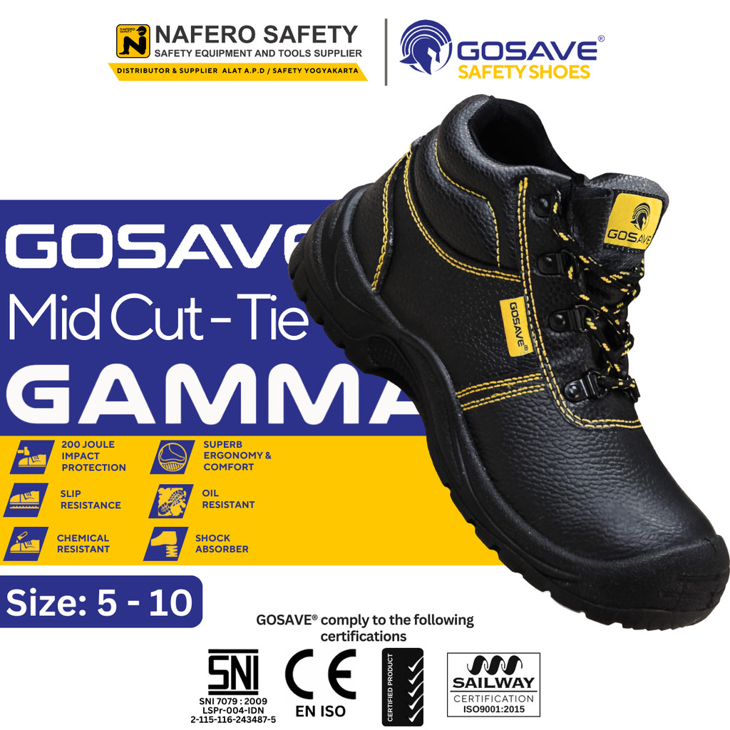 Jual GOSAVE Sepatu Safety Tipe GAMMA MID Cut Tali Original Size 39 - 45 ...