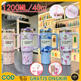 [COD] Tumbler Stainless 1200ml/40oz Premium Aesthetic, Vacuum Insulated Tahan Panas Dingin 24 Jam, Handle 2in1 Praktis Dengan Built in Straw, Botol Minum Besar Portable Untuk Kopi & Travel