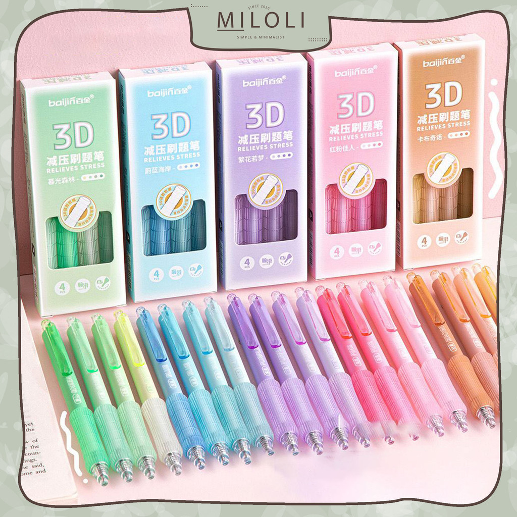 Jual [MILOLI] 4Pcs PENA SET 3D High Quality Soft Grip Pen Gel Rectrable ...