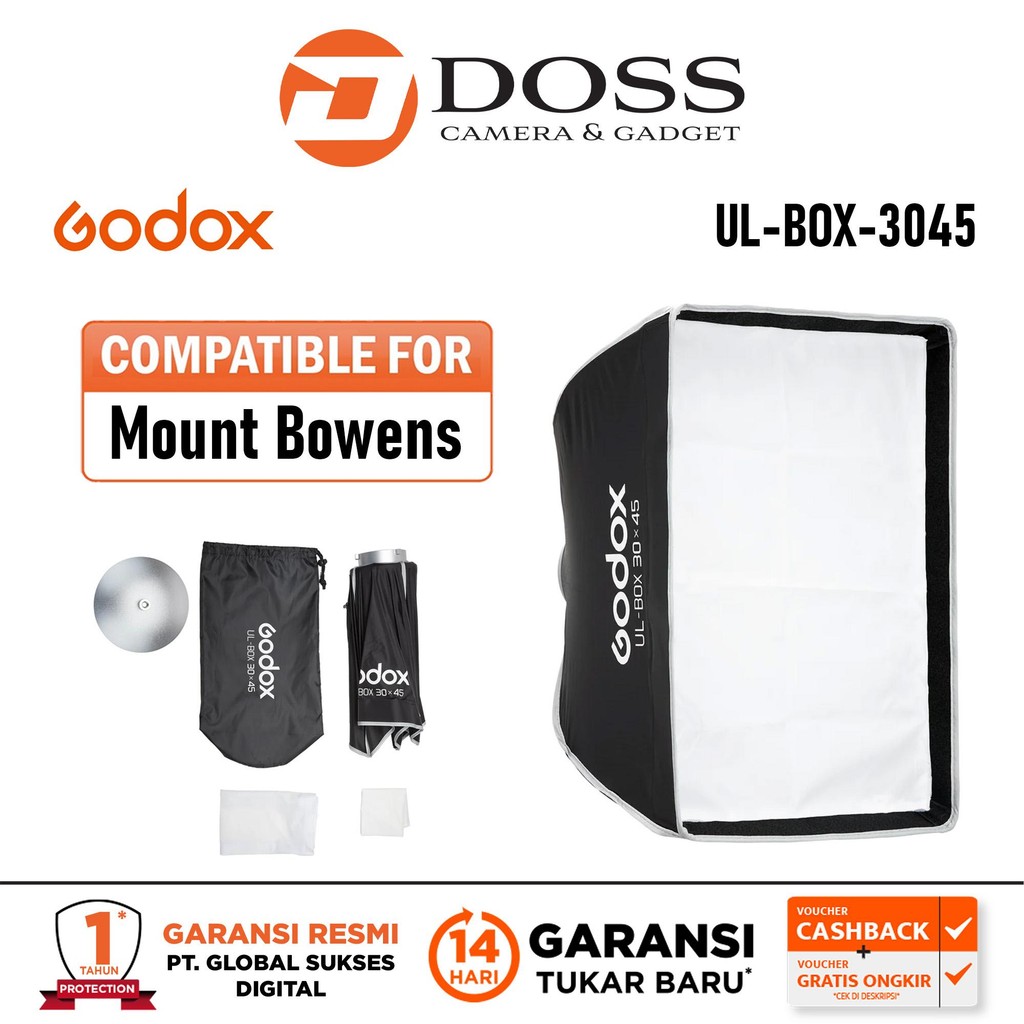 Jual Godox Umbrella-Style Rectangular Softbox with Diffuser 30x45cm UL ...