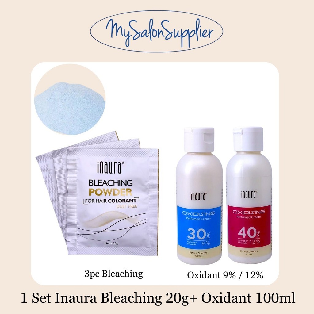 Jual 1 Set ( 3pc Inaura Bleaching Powder Sachet 20g + Inaura Peroxide ...