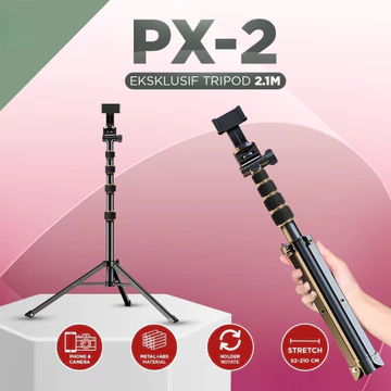 PX 2 Tripod Tinggi 2 1 Meter Include Holder Mini Ball Head Untuk Hp Ringlight Kamera