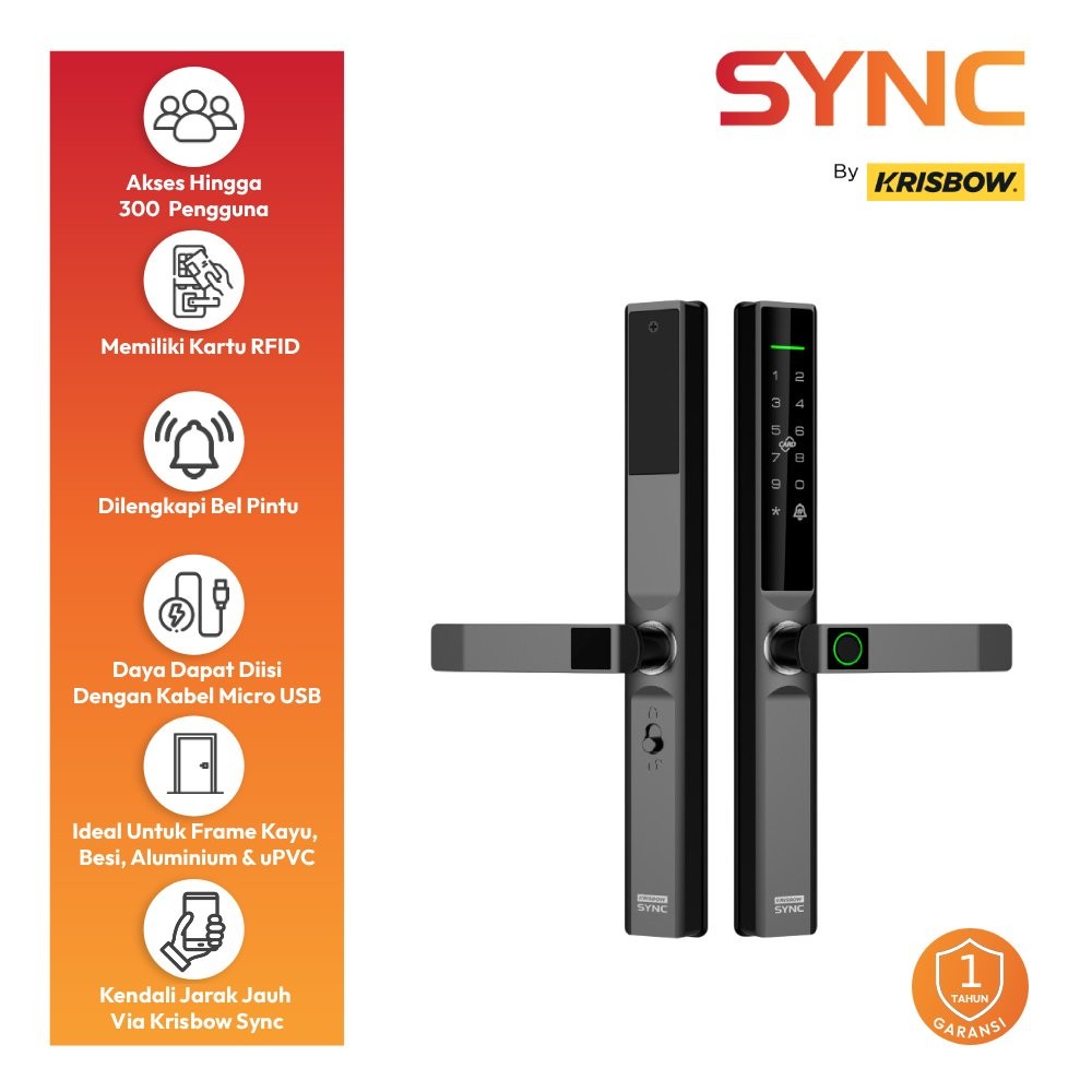 Jual Krisbow Sync Smart Door Handle Lock R1 Slim - Hitam Pengunci Pintu ...