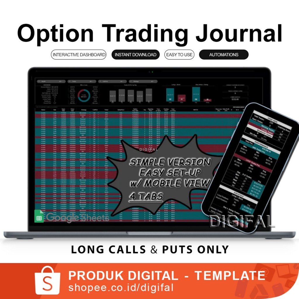 Jual Option Trading Journal Spreadsheet Personal Finance Risk ...