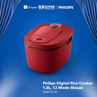 Philips Digital Rice Cooker Magicom 1.8 L - 3000 Digital Series HD4712/31 - Merah - 12 Menu Masak - Anti lengket - FreshDefense Technology - 400 Watt