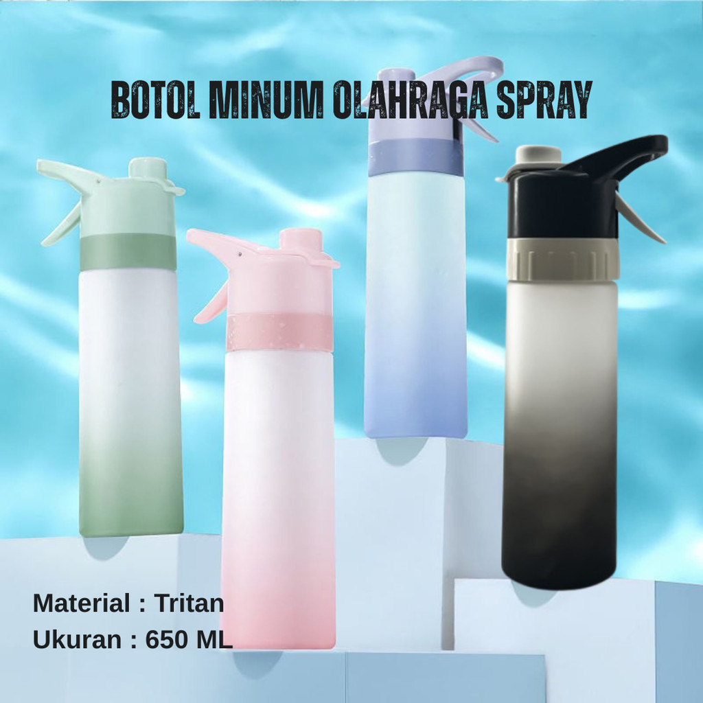 Jual Botol Minum Spray / Botol Olahraga Tritan 2 in 1 650ml / Praktis ...