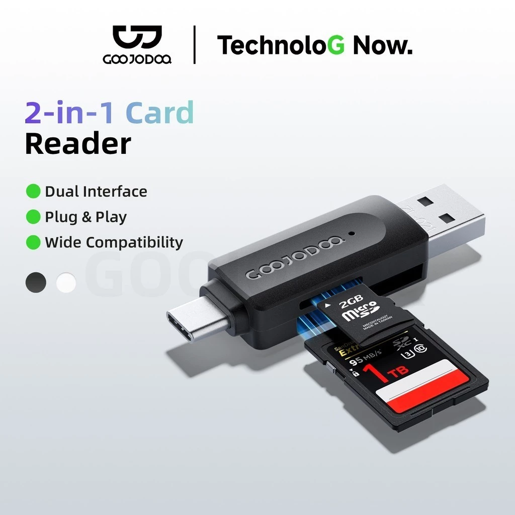 GOOJODOQ H132 card reader USB dan Type-C warna hitam untuk kartu TF dan SDFocus Keyphrase: GOOJODOQ H132 Card Reader