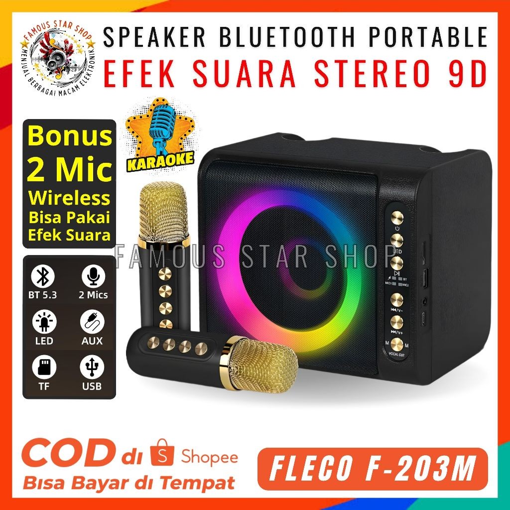 Jual SERBA COD Speaker Bluetooth Portable Karaoke KTV Fleco Type F-203M ...