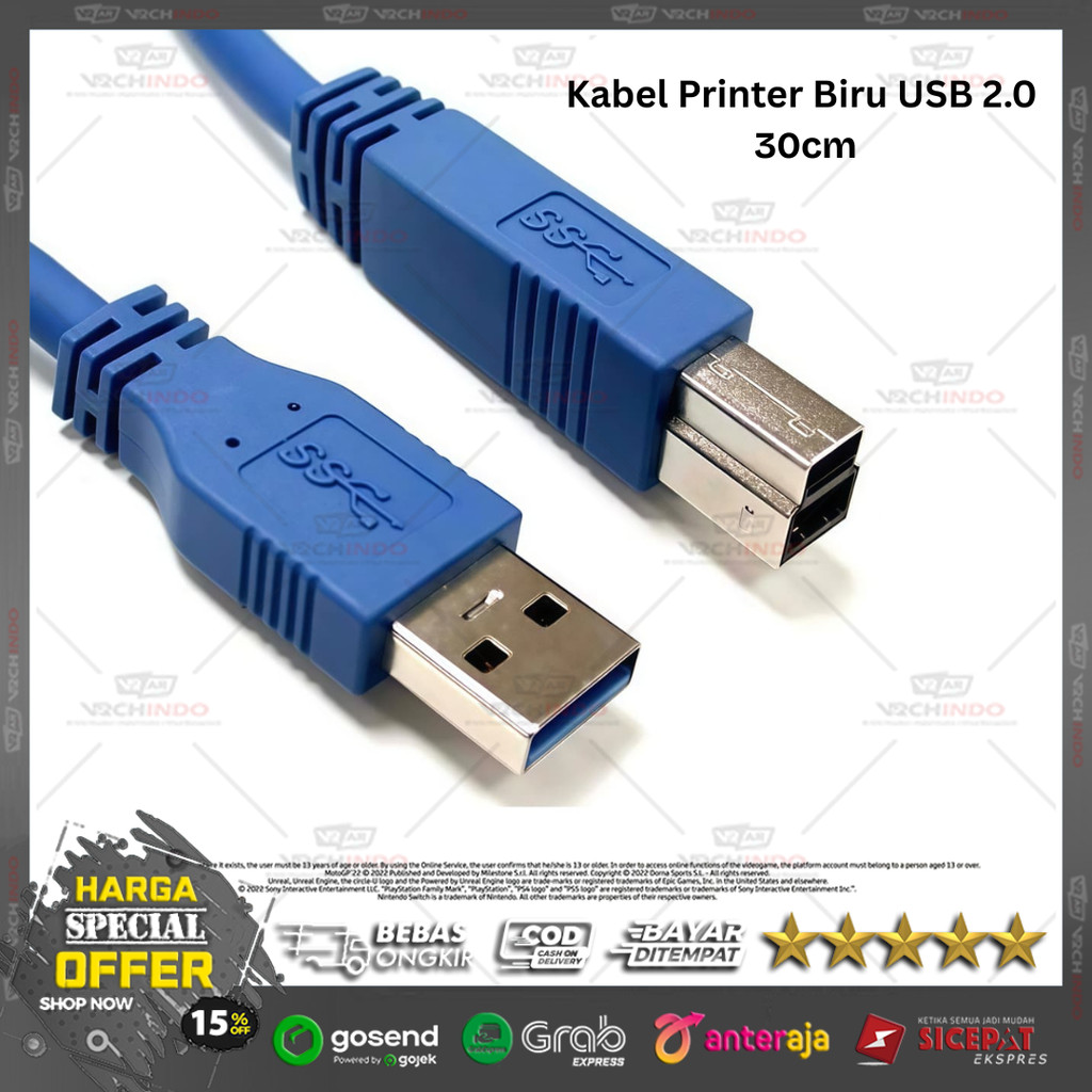 Jual USB 2.0 Kabel Printer Warna Biru Panjang 30cm Original Awet Anti ...