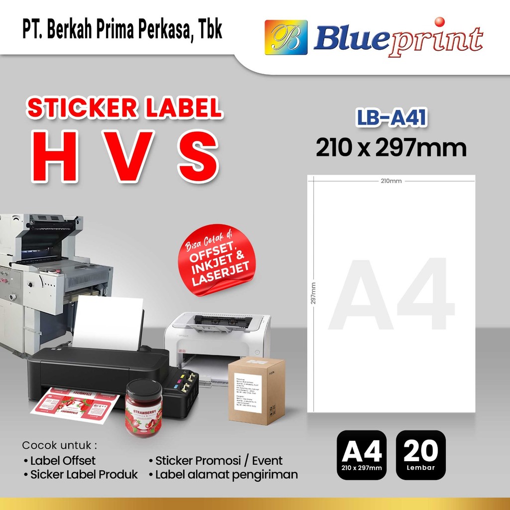 Jual Stiker Label HVS A4 ukuran 210x297mm Doff Blueprint Isi 20 Lembar ...