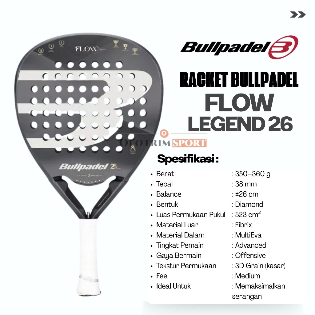 Jual BULLPADEL FLOW LEGEND 26 Racket Bull Padel Raket 100% ORIGINAL ...