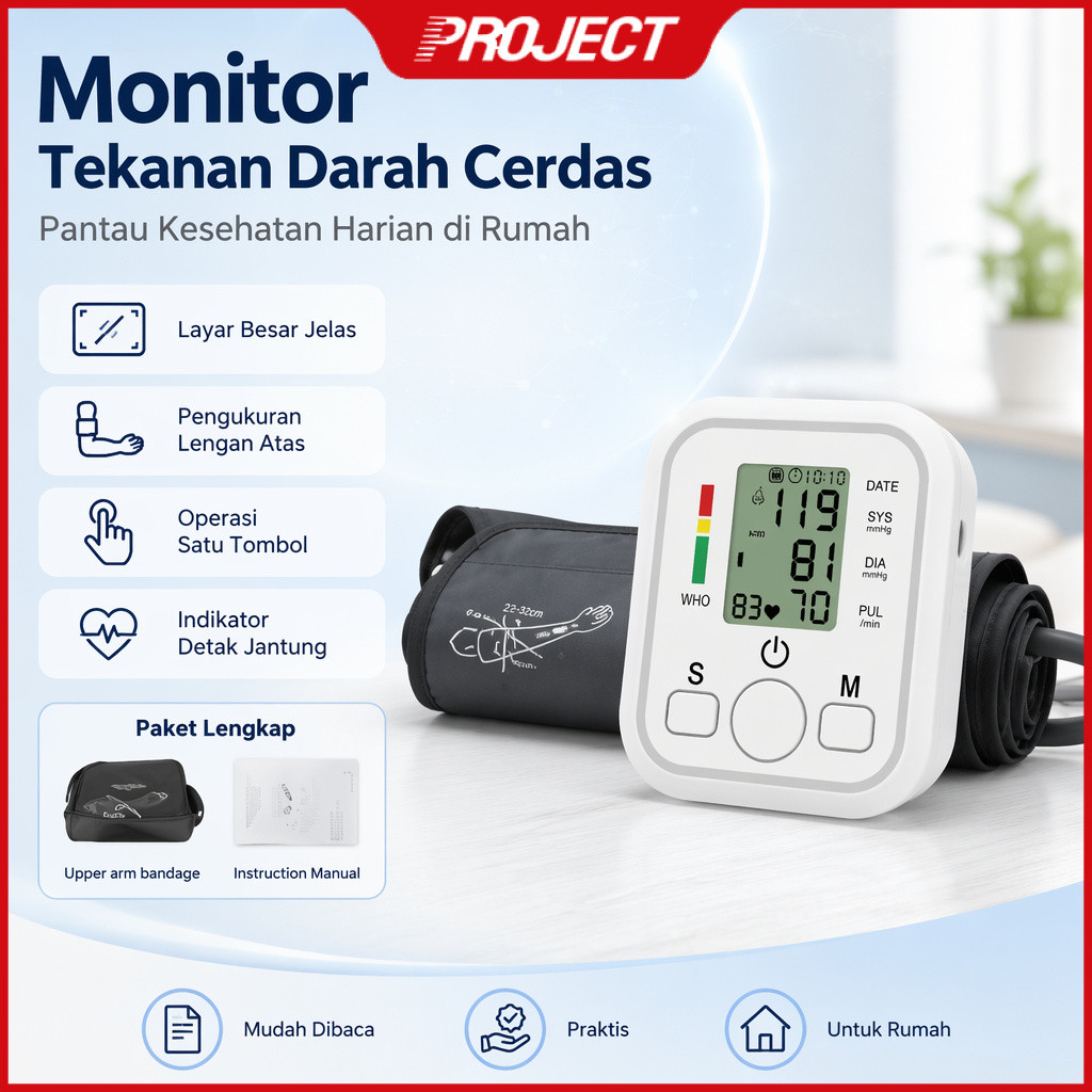 PJT Mesin Pengukur Tekanan Darah Elektronik Pemberitahuan Suara Otomatis Tampilan Lcd Pengukuran Akurat Sensitivitas Tinggi Sphygmomanometer Untuk Lengan Atas Rumah Tangga Operasi Sederhana Portabel Dan Kompak