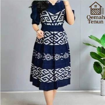 Baju Tenun Dress Tenun Premium Wanita Elegan Setelan Wanita Midi Acara Natal Formal