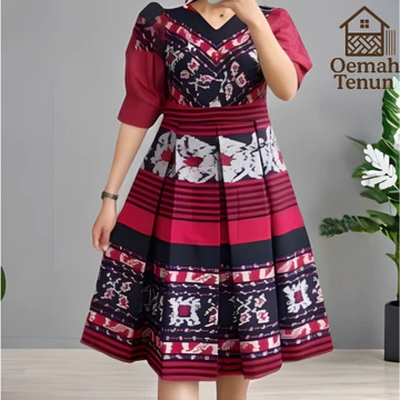 Baju Tenun Dress Tenun Premium Wanita Elegan Setelan Wanita Midi Acara Natal Formal
