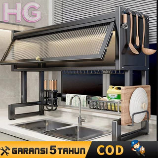 2 Susun Rak Piring Wastafel Dapur Stainless Steel Multi-fungsi Dengan Penutup/Kabinet & Aksesoris - Rak Cuci Piring Gantung Pengering Mangkuk Penyimpanan Dapur