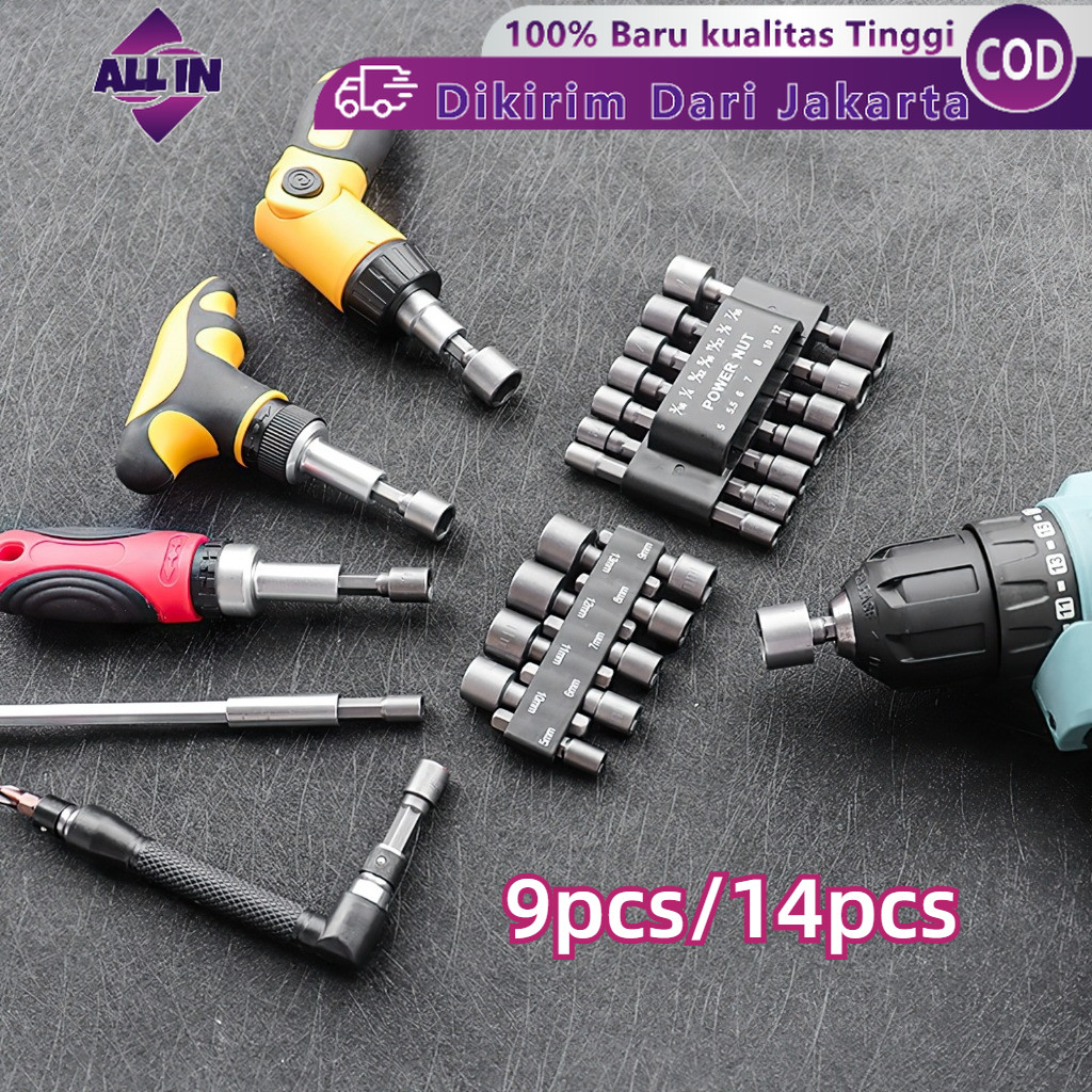 Jual Set Mata Bor Roofing Magnetic 9pcs/14pcs Bit Adaptor Hex 5-13mm ...