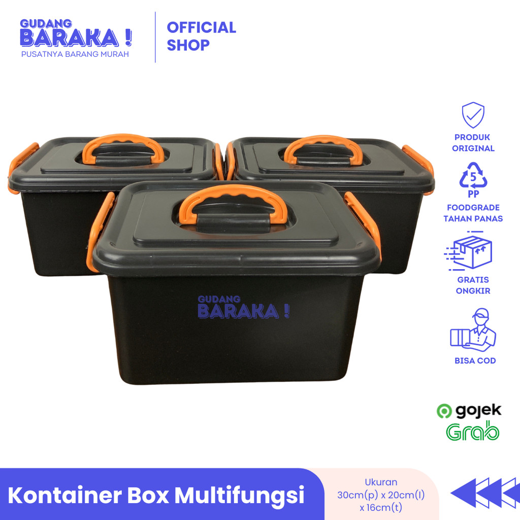 Jual Container Serbaguna 30x20x16 Hitam Box Kontainer Mini Storage Box ...