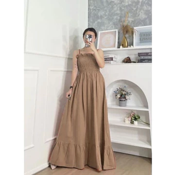 Korean Dress Polos Dress Kerut Tali Dress Smoke Panjang Crincle Air Flow