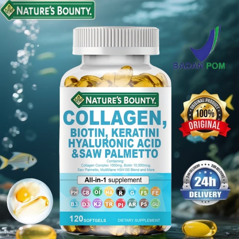 Jual Nature's BOUNTY 120 Kapsul Kolagen 1000mg Biotin 10000mcg Keratin ...