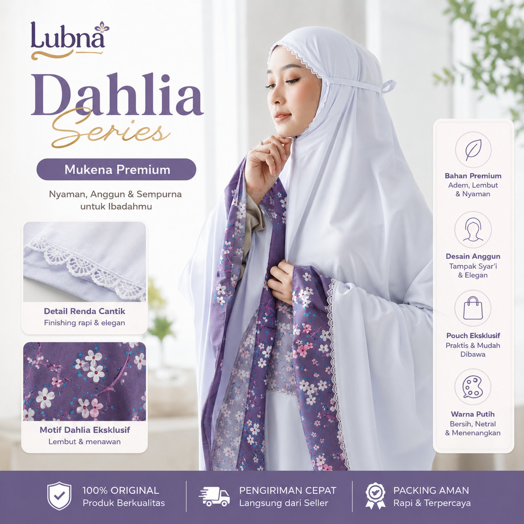 Mukena Santri Gontor - Lubna Dahlia Series Misty / Mukena Polos Santriwati Gontor / Mukena Pondok Pesantren
