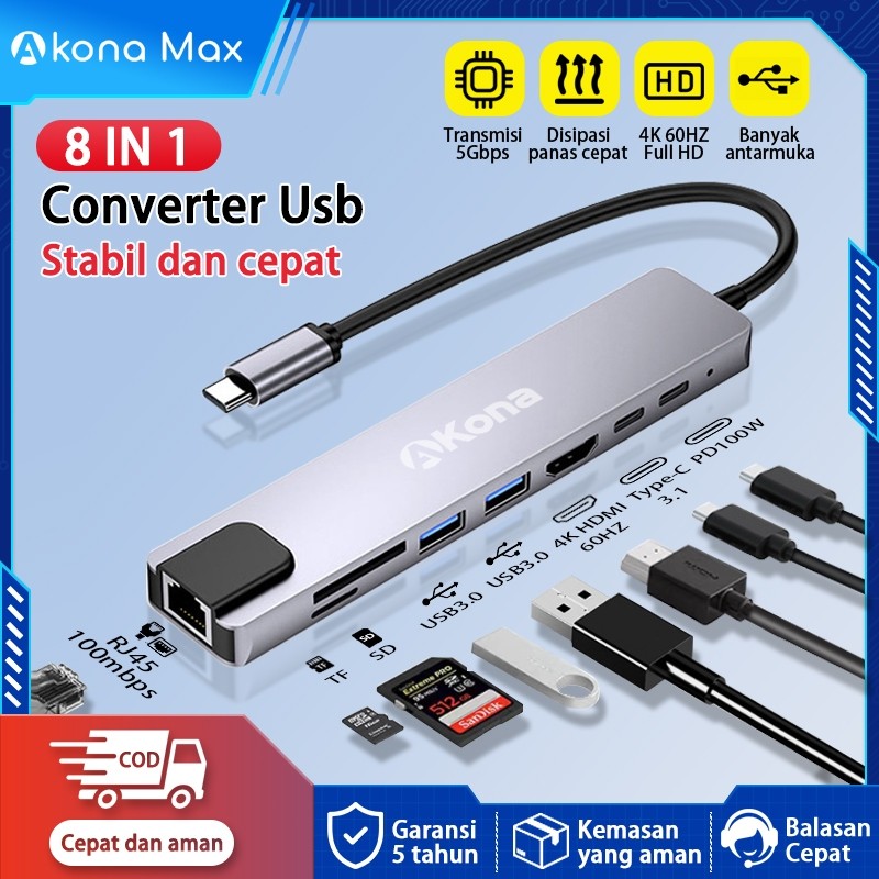 Jual TECHNEST Akona USB Hub Type C 8 in 1 USB C 4K HDMI SD/TF Card ...