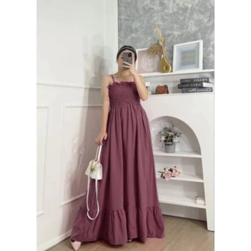 Korean Dress Polos Dress Kerut Tali Dress Smoke Panjang Crincle Air Flow