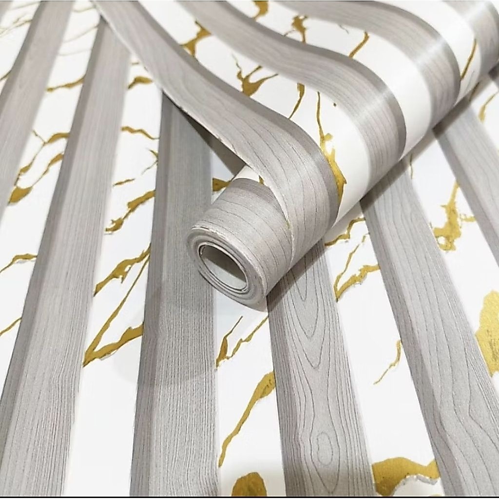 Wallpaper Dinding Kayu Panel Garis Ruang Tamu PAMER NEW 8 m x 45 cm 1 rol