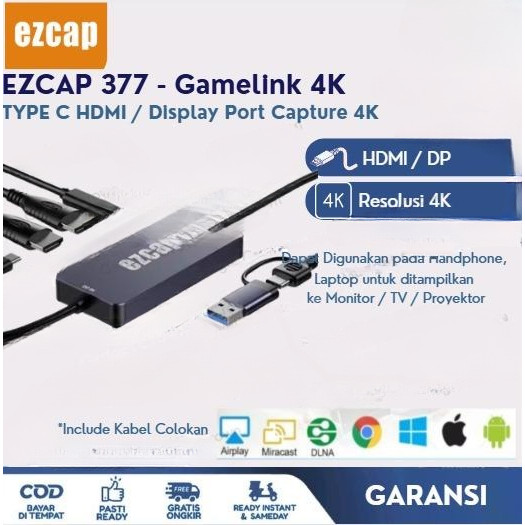 Jual EZCAP 377 - GAMELINK HDMI DISPLAY PORT VIDEO CAPTURE 4K - TYPE C ...