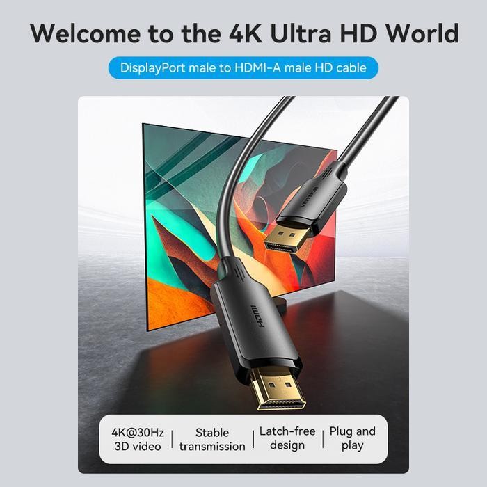 Jual Vention Kabel Display Port DP Male to HDMI A Male 4K 30Hz HD Cable ...