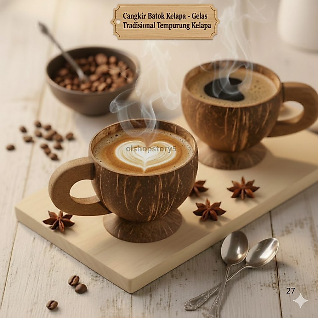 Cangkir Batok Kelapa - Gelas Tradisional Tempurung Kelapa - Souvenir Gelas