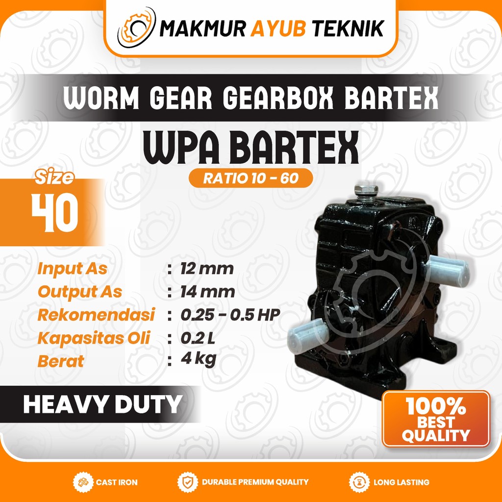 Jual MAT | BARTEX Gearbox WPA Size 40 Ratio 10-60 Worm Gear Speed ...