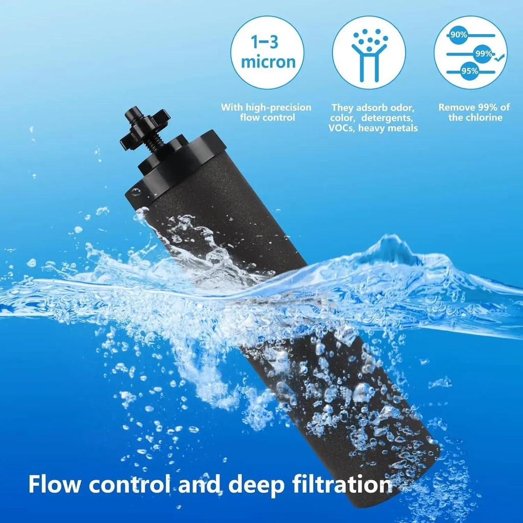 Filtro dell'acqua di ricambio per Berkey, filtri a carbone attivo neri, elementi di purificazione, compatibile con Berkey BB9-2, PF-2, sistema di