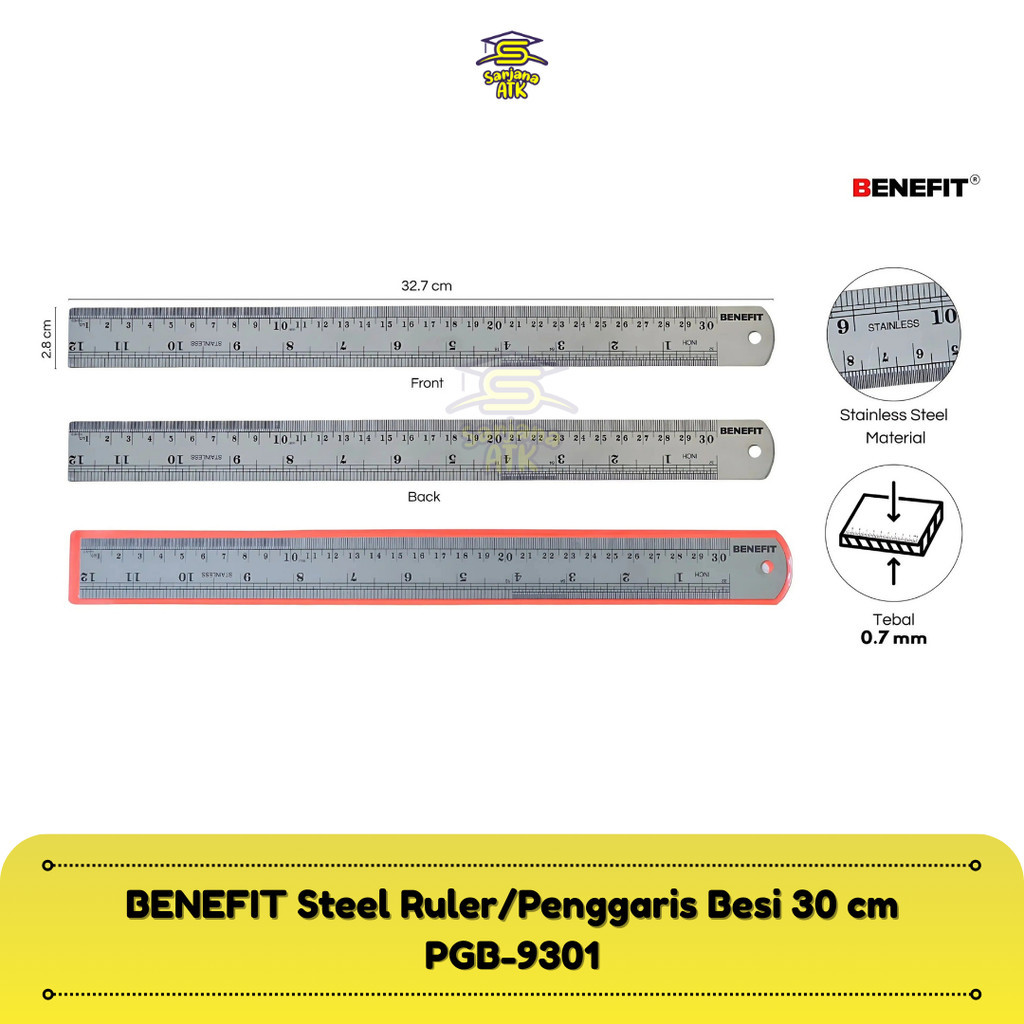 Jual BENEFIT Steel Ruler Penggaris Besi Tebal Kokoh dan Panjang 30 cm ...