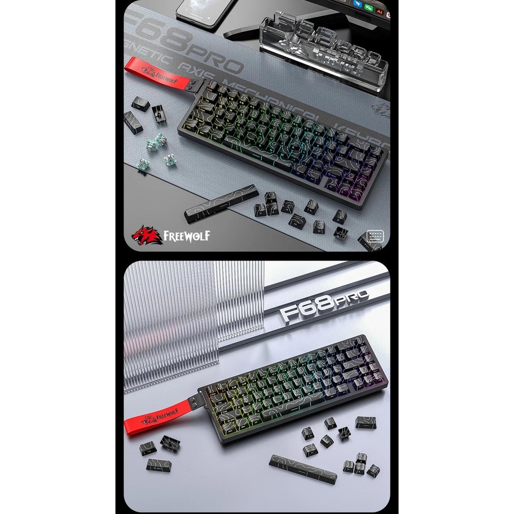 Jual FREEWOLF F68/F68Pro Magnetic Axis Mechanical Keyboard Seven Color ...