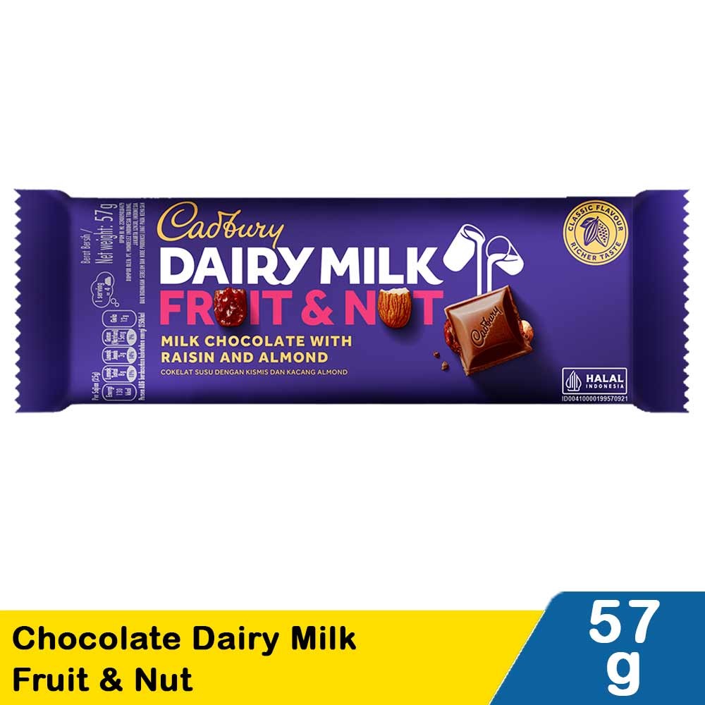 Jual CADBURY CHOCOLATE DAIRY MILK FRUIT & NUT 62/57g | Shopee Indonesia