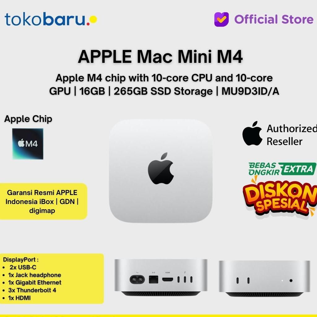 Jual Mac Mini M4 Chip With 10Core CPU & 10Core GPU 16GB 256GB/512GB ...