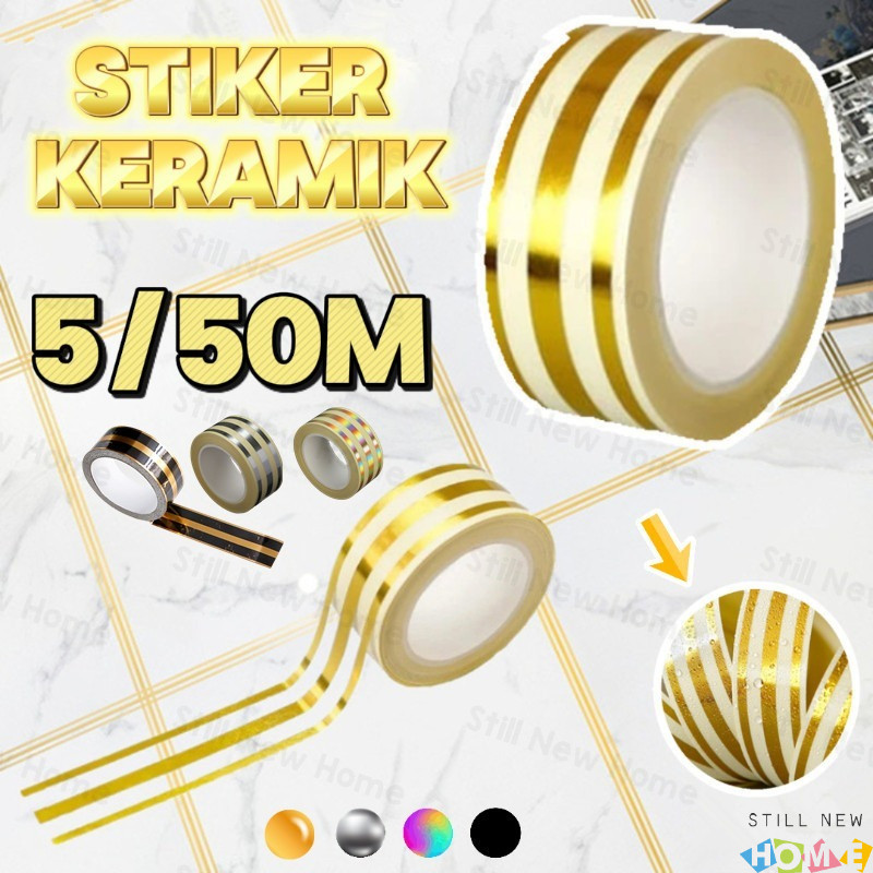Jual 5/50M Gulungan Sticker Gold/Stiker Ubin Keramik Jahitan Emas Yang ...