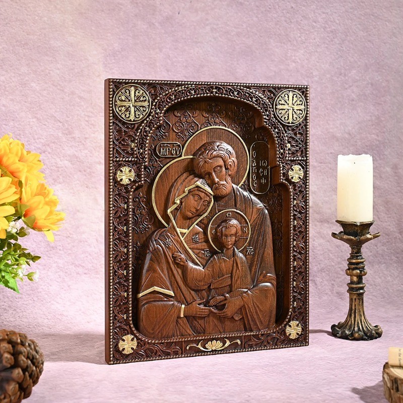 Jual Religious Holy Family Catholic Wood Carving, Byzantine Icon Plaque ...
