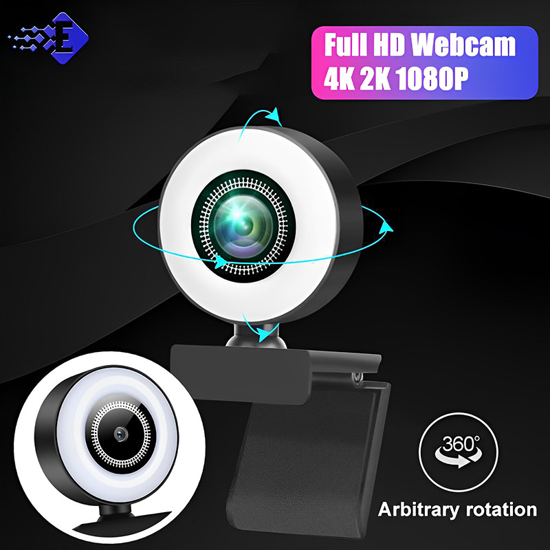 Jual 4K Webcam Mini Camera Full HD Webcam With Ring Fill Light ...