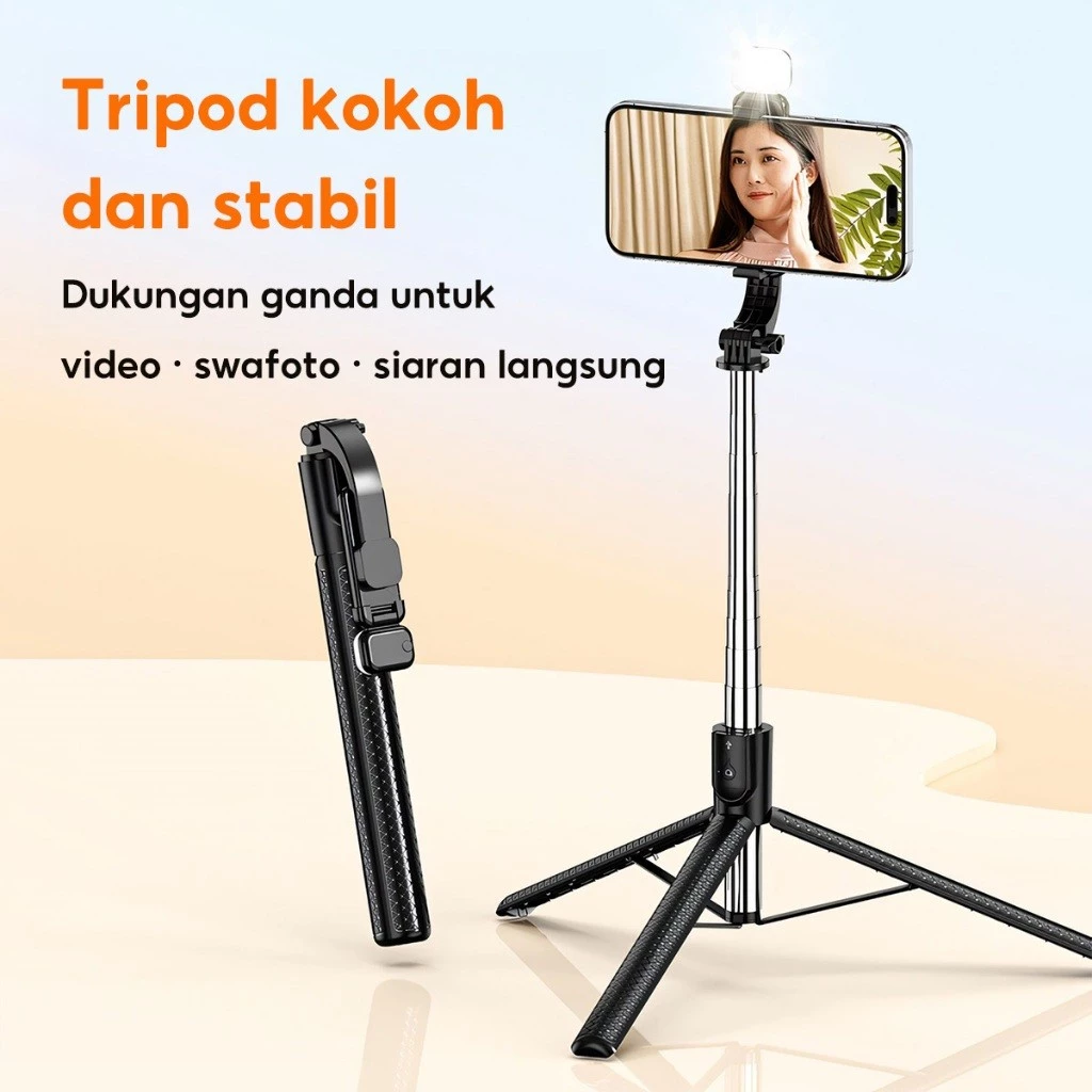 (Gratis 100%Asli Lampu Pengisi) ZIVOKA Tripod Tinggi 1700mm, Rotasi 360°, Tripod yang Dapat Disesuaikan, Tongsis, Remote Control
