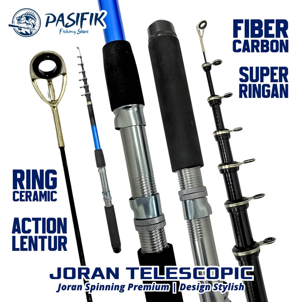 Joran Pancing Portable Travel Rod Teleskopik Carbon Fiber Action Lentur Ring Ceramic Handle EVA Anti Slip Cocok Untuk Berbagai Jenis Ikan