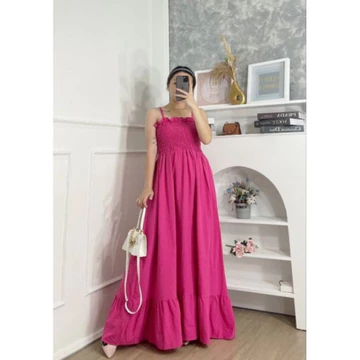 Korean Dress Polos Dress Kerut Tali Dress Smoke Panjang Crincle Air Flow