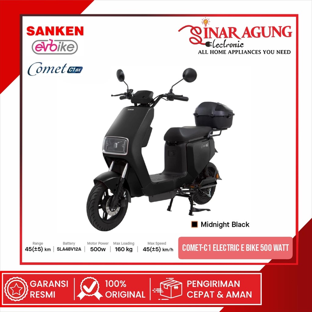 SANKEN COMET C1 BK BX SEPEDA LISTRIK 500W - GARANSI RESMI HITAM