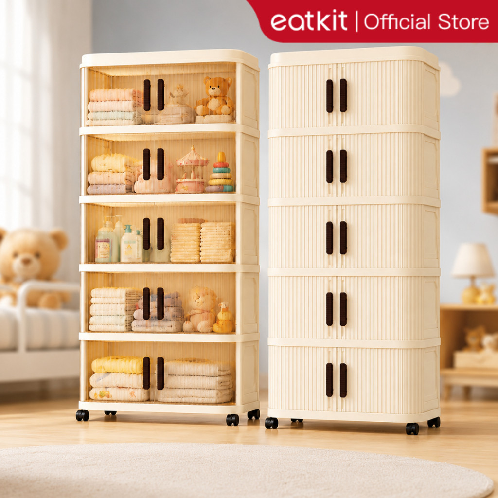 [Medan Ready Stock] Eatkit Rak Susun Pintu Geser Lemari Kabinet Lipat Penyimpanan Serbaguna Mainan Pakaian Anak